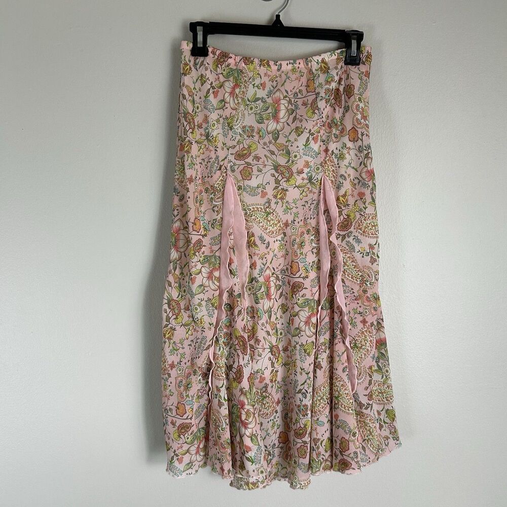 Pink Midi Floral Ruffle Hippie Skirt Long Fairy Grunge Forrest Cottage Whimsy